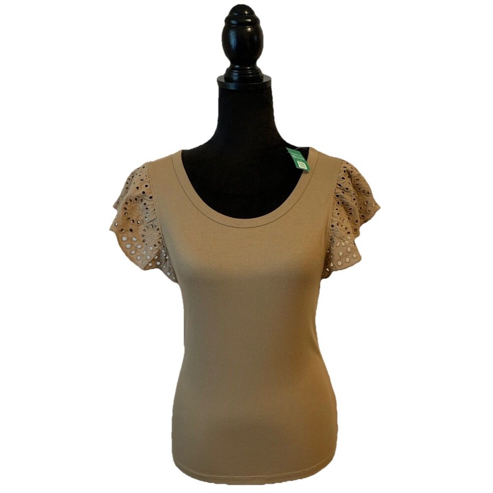 GAP Top Womens Medium Ribbed Eyelet Cap Sleeves Stretch New NWT